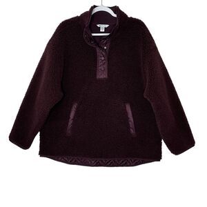 ATHLETA Sweater Women's 1X cozy sherpa snap sweatshirt  Burgundy‎ Outdoors